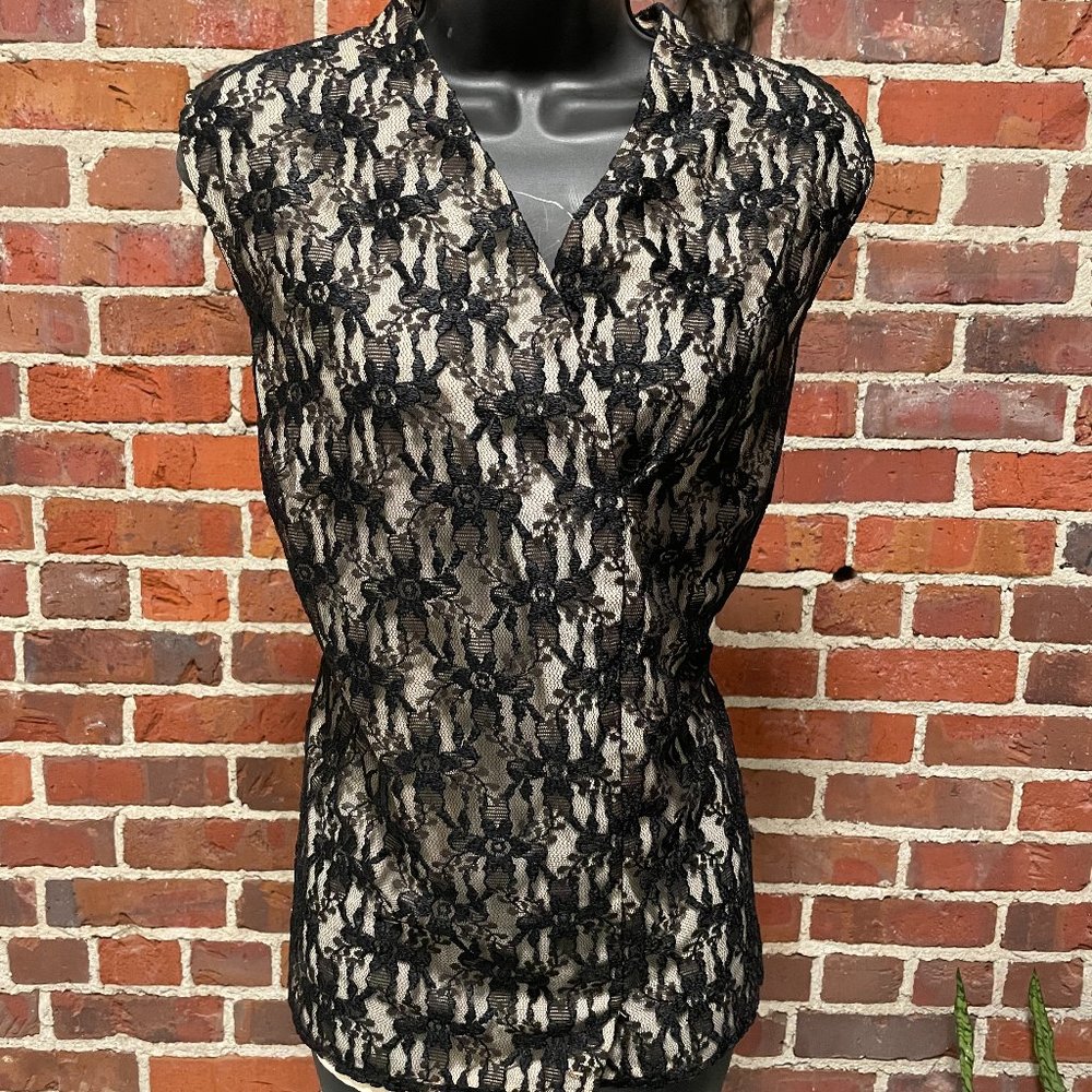 Vintage Formal Holiday Top Black Lace with Nude Lining SZ 1x Plus